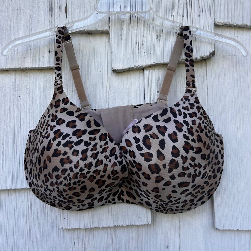 Cacique Lane Bryant Leopard Print Plunge Underwire Bra Tan Brown‎ 42DDD